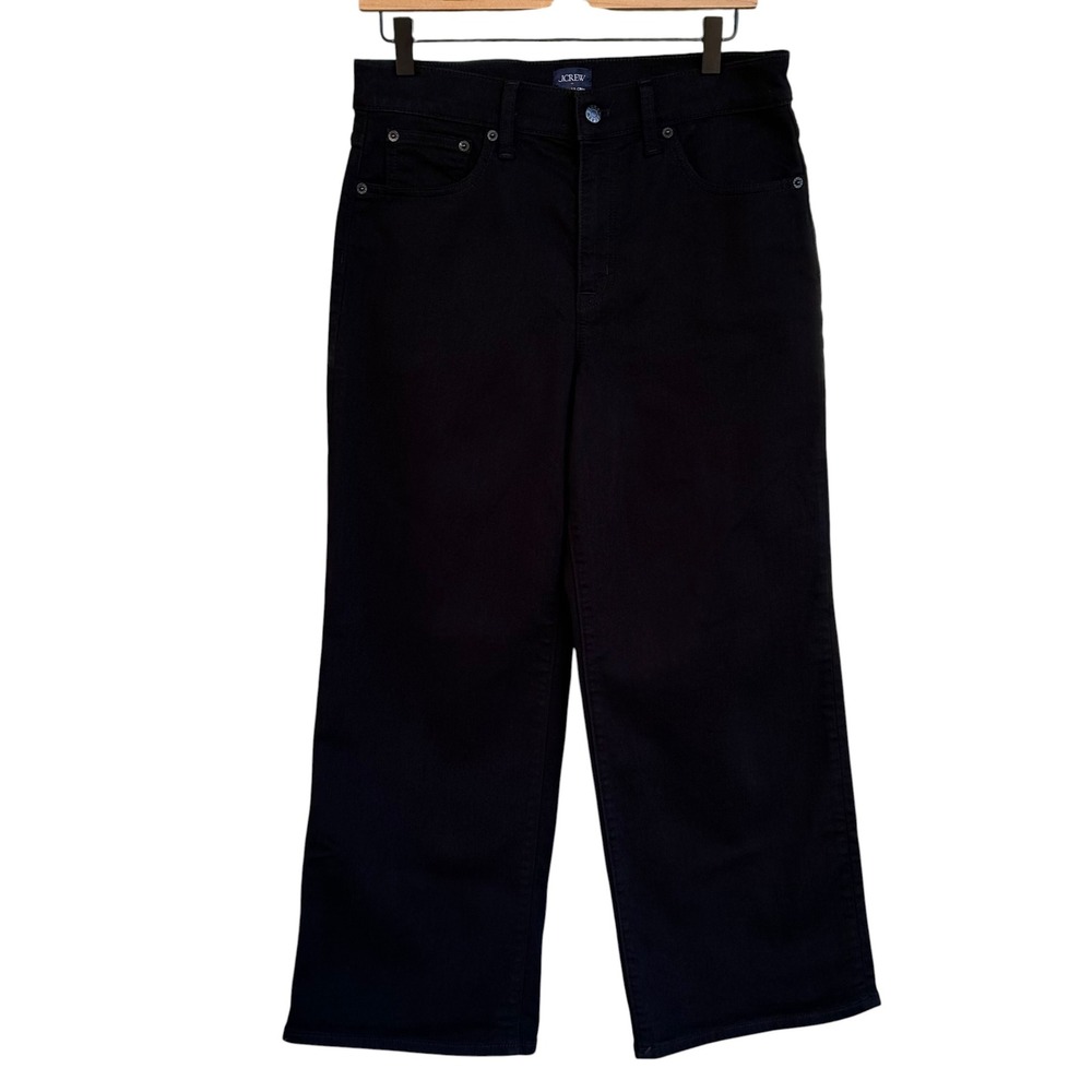 J.Crew Wide Leg Crop Jeans Jet Black High Rise Size 29 Ankle Denim Trousers